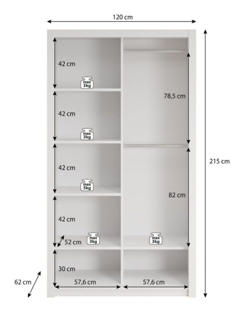 Afmetingen kledingkast wit 120 cm breed