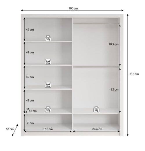 Afmeting binnenkant kledingkast 180 cm breed