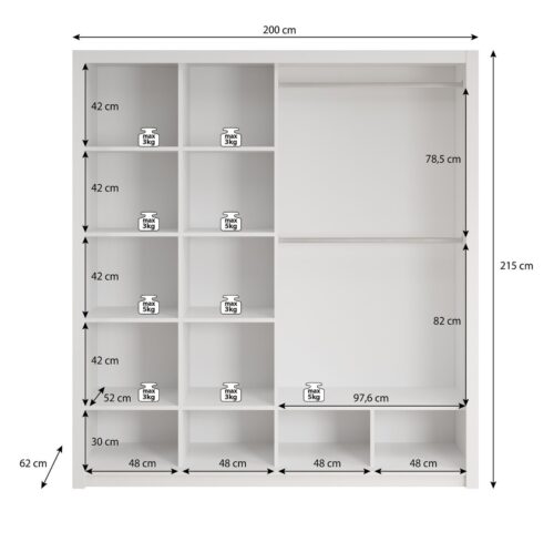 Binnenkant kledingkast Vasto 200 cm Wit