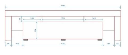 Afmetingen Tv-meubel Toro 158 cm zwart