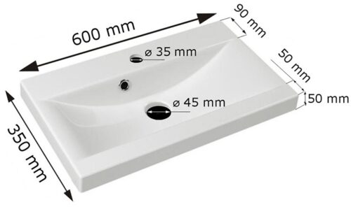 Afmetingen keramiek wasbak 60 cm